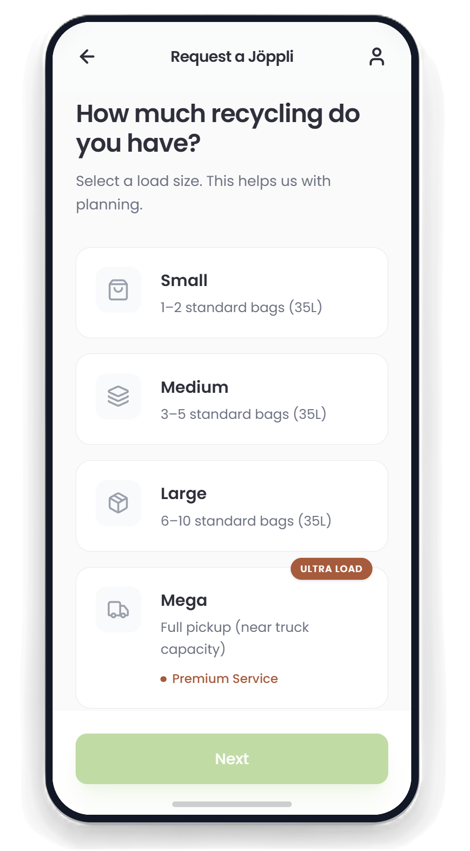Jöppli resident app — request a pickup